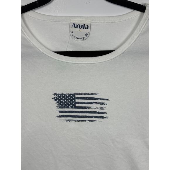 Arula USA Flag Baby Tee Shirt Plus Size Short Sleeve White Size A / 1X - Picture 2 of 7